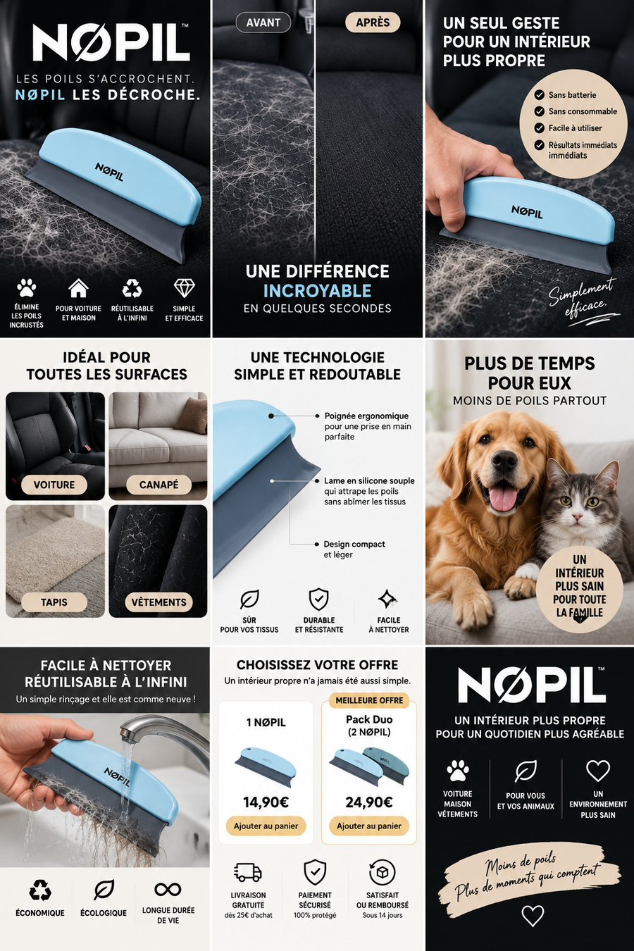 NØPIL guide produit anti-poils voiture maison