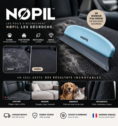 NØPIL brosse anti-poils réutilisable pour voiture et maison